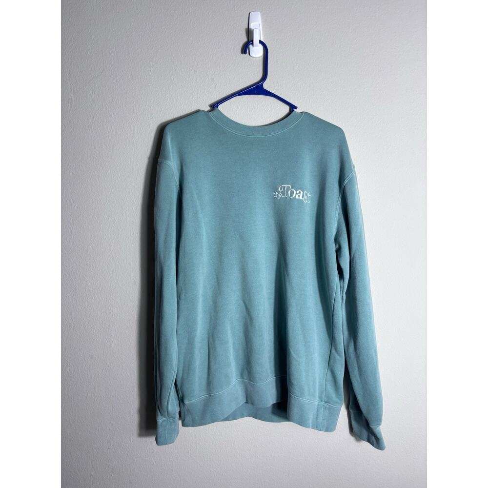 Toast Podcast Pullover Size Large Blue Teal Back Logo Long Sleeve Crew Neck